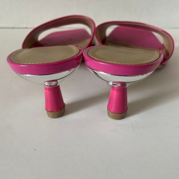 MICHAEL Michael Kors Pink and Silver Amal Patent Leather Kitten Sandals • Sz 7.5 - Picture 3 of 4